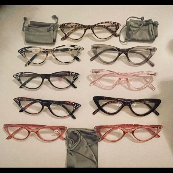 Various Accessories - 9 Pairs of Cat Eye 2.0 Readers. Various colors.